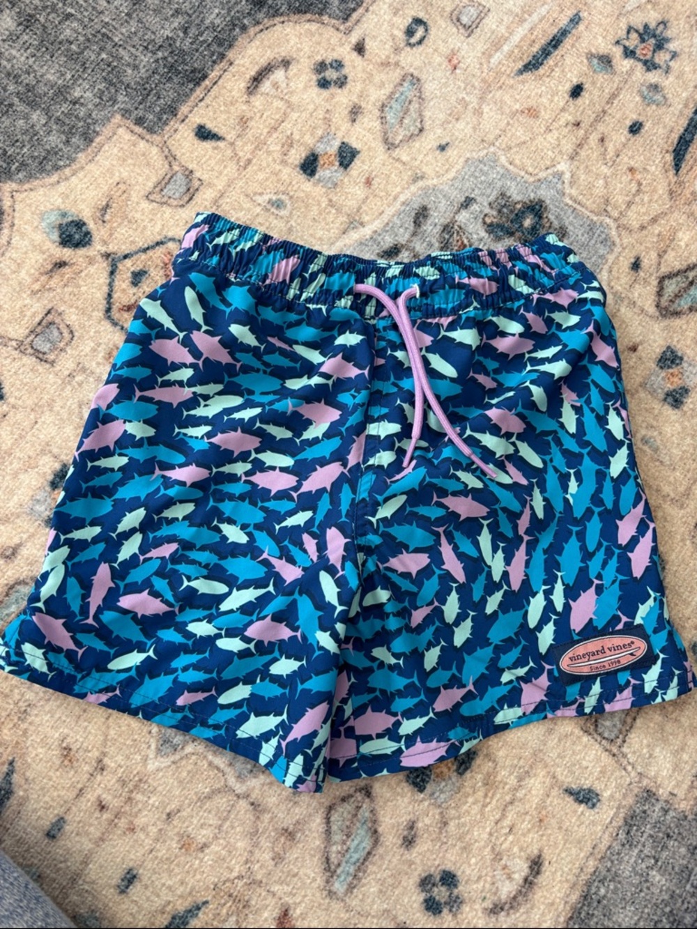 Vineyard Vines boys swim.  Multi-Blue Fish Perfect condition size 7.